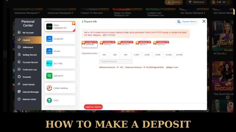 How to make a deposit PHTAYA